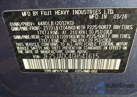 2016 Subaru Forester 2.5I Premium из США, поврежденный, VIN JF2SJADC4GH541615